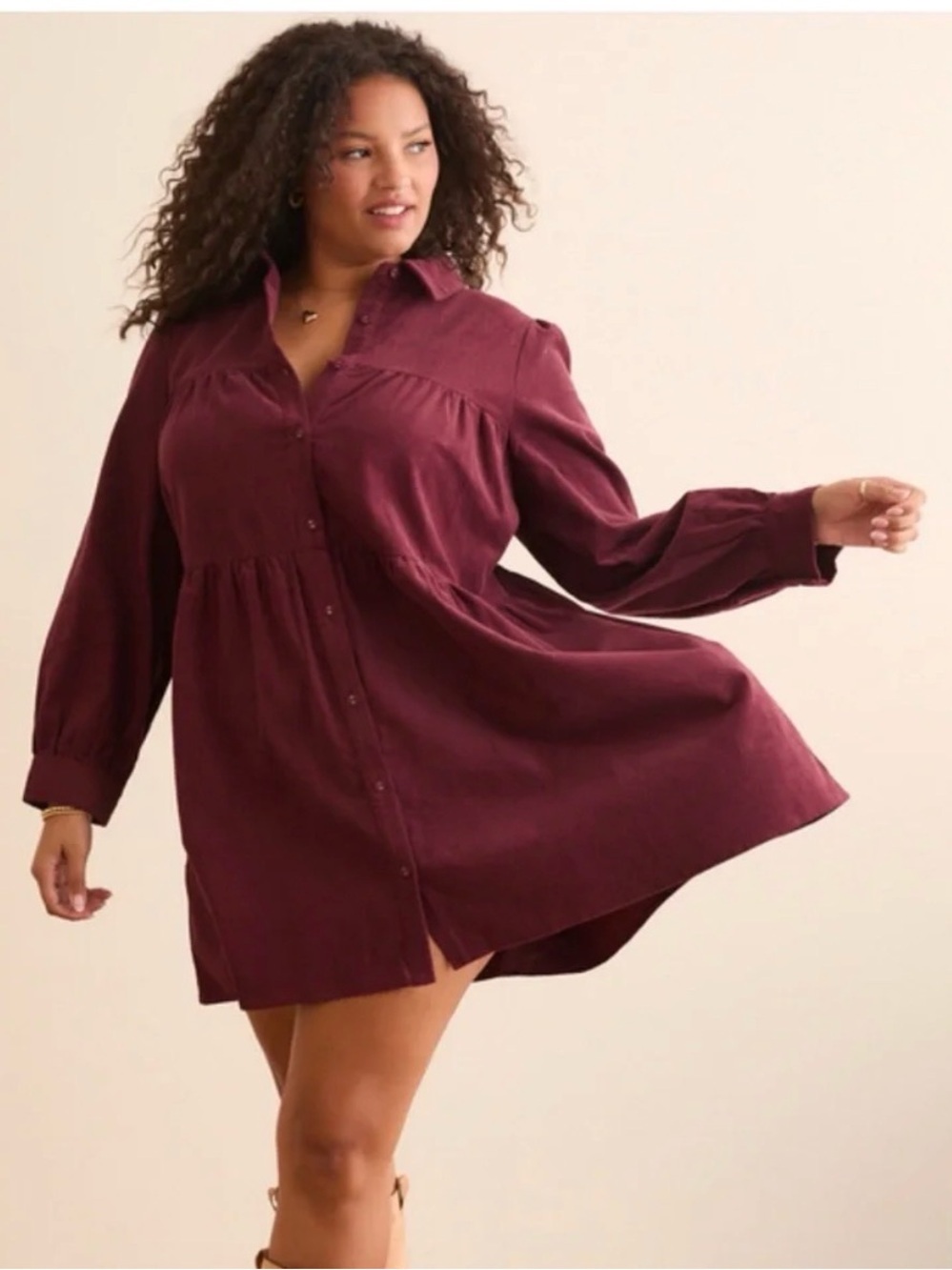 ARULA Feminine Contemporary City-Chic Corduroy Tiered Shirt Dress Size XL NWT